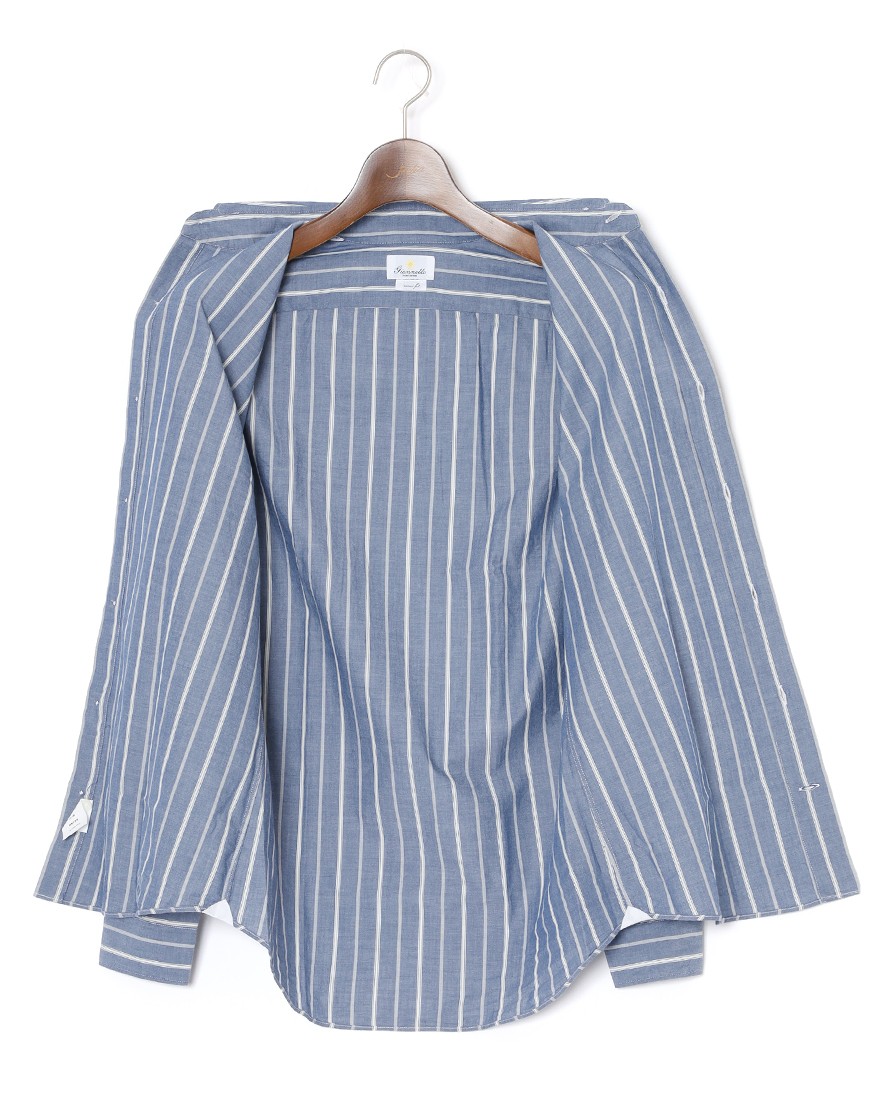 giannettoネイビーストライプ コットン カッタウェイ シャツ【VINCI FIT/ヴィンチフィット】09l