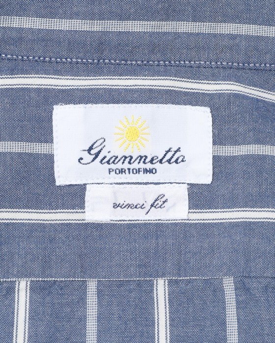 giannettoネイビーストライプ コットン カッタウェイ シャツ【VINCI FIT/ヴィンチフィット】10l