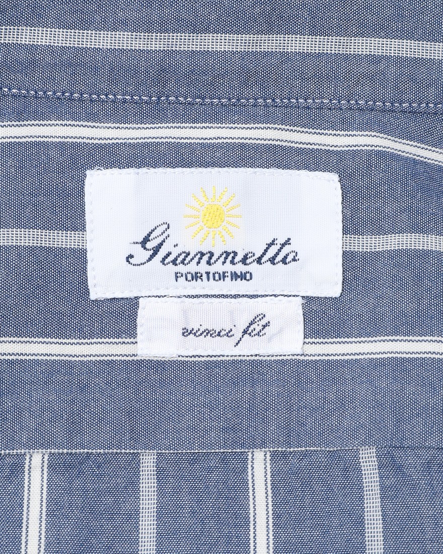 giannettoネイビーストライプ コットン カッタウェイ シャツ【VINCI FIT/ヴィンチフィット】10l