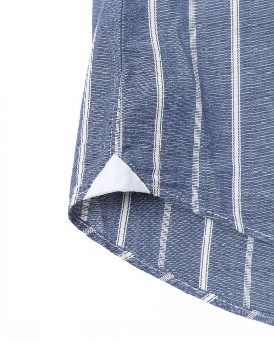 giannettoネイビーストライプ コットン カッタウェイ シャツ【VINCI FIT/ヴィンチフィット】11l