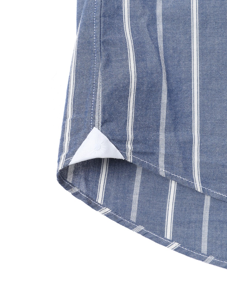 giannettoネイビーストライプ コットン カッタウェイ シャツ【VINCI FIT/ヴィンチフィット】11l
