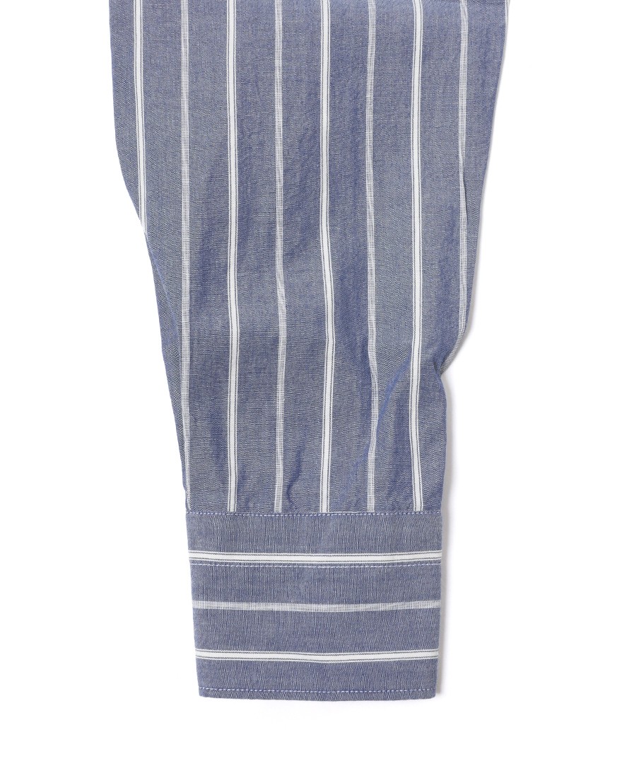 giannettoネイビーストライプ コットン カッタウェイ シャツ【VINCI FIT/ヴィンチフィット】12l