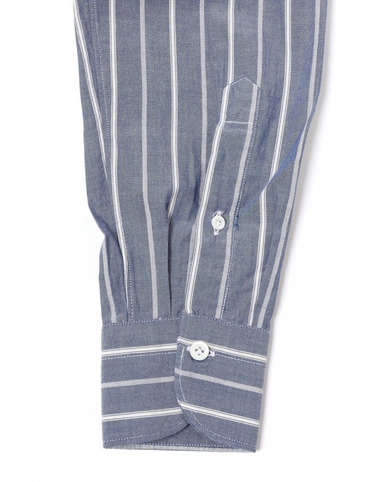 giannettoネイビーストライプ コットン カッタウェイ シャツ【VINCI FIT/ヴィンチフィット】13l