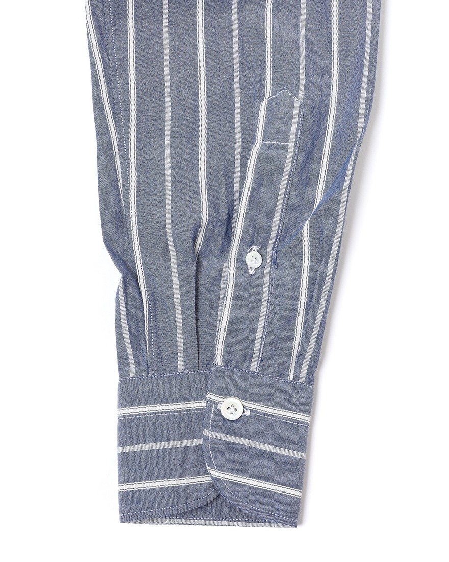 giannettoネイビーストライプ コットン カッタウェイ シャツ【VINCI FIT/ヴィンチフィット】13l