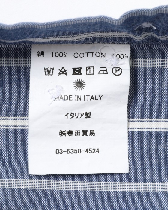 giannettoネイビーストライプ コットン カッタウェイ シャツ【VINCI FIT/ヴィンチフィット】16l