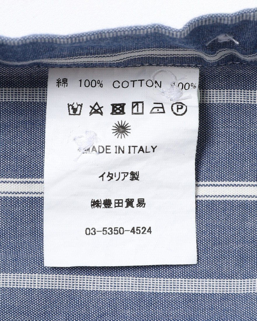 giannettoネイビーストライプ コットン カッタウェイ シャツ【VINCI FIT/ヴィンチフィット】16l