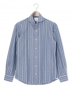 ネイビーストライプ コットン カッタウェイ シャツ【VINCI FIT/ヴィンチフィット】