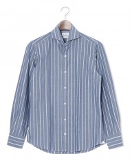 giannettoネイビーストライプ コットン カッタウェイ シャツ【VINCI FIT/ヴィンチフィット】mb_c0