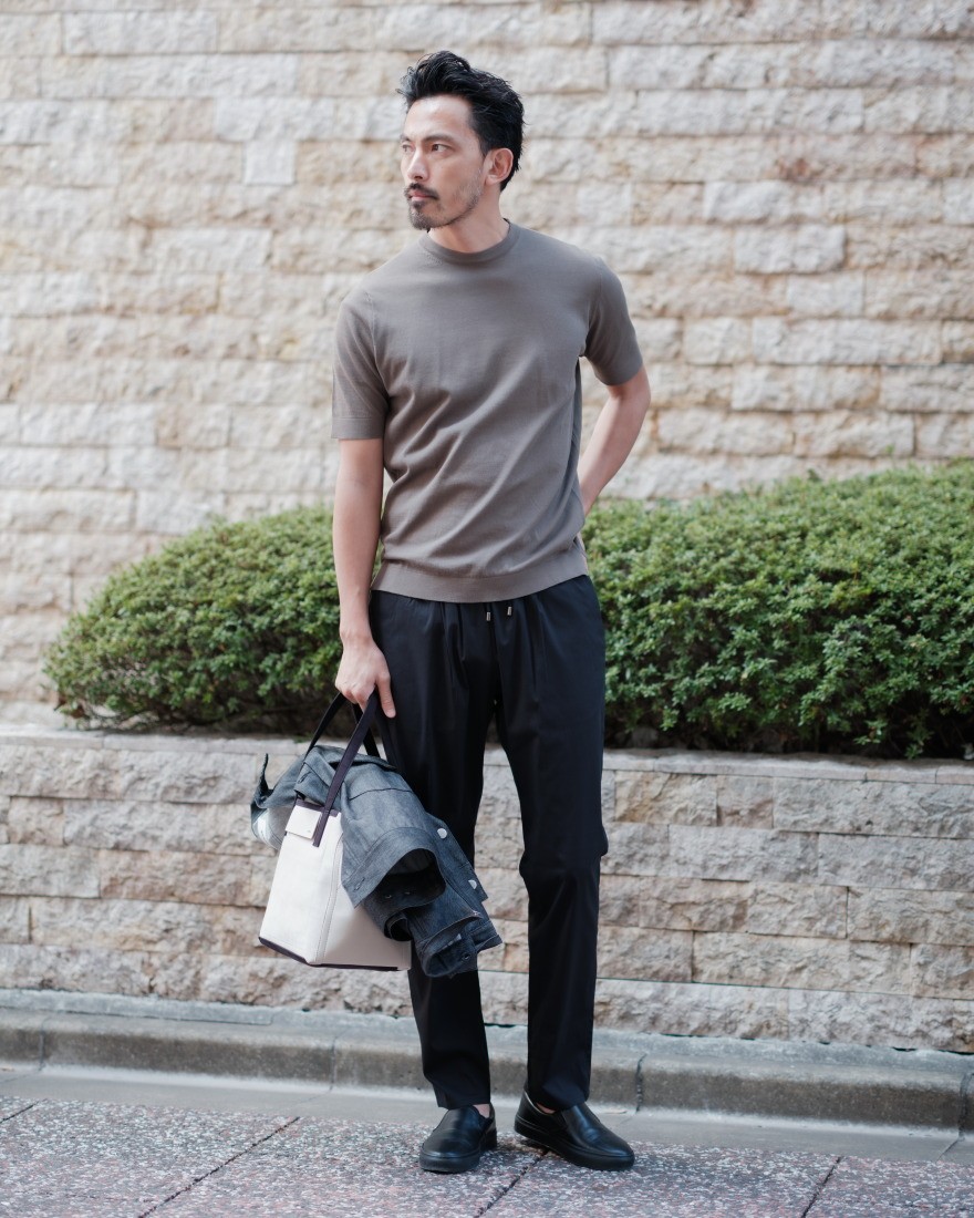 FILIPPO DE LAURENTIIS14G クレープコットン ショートスリーブニットTma