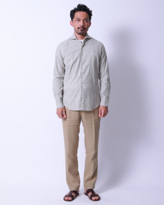 giannettoコットンリネン ストライプ　カッタウェイシャツ 【SLIM FIT】01l