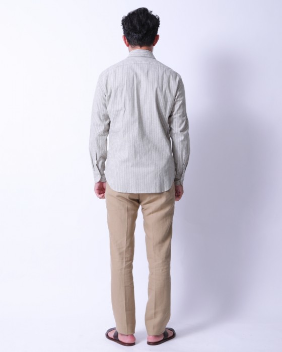 giannettoコットンリネン ストライプ　カッタウェイシャツ 【SLIM FIT】03l