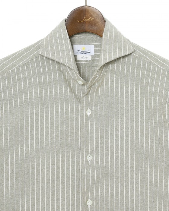 giannettoコットンリネン ストライプ　カッタウェイシャツ 【SLIM FIT】05l