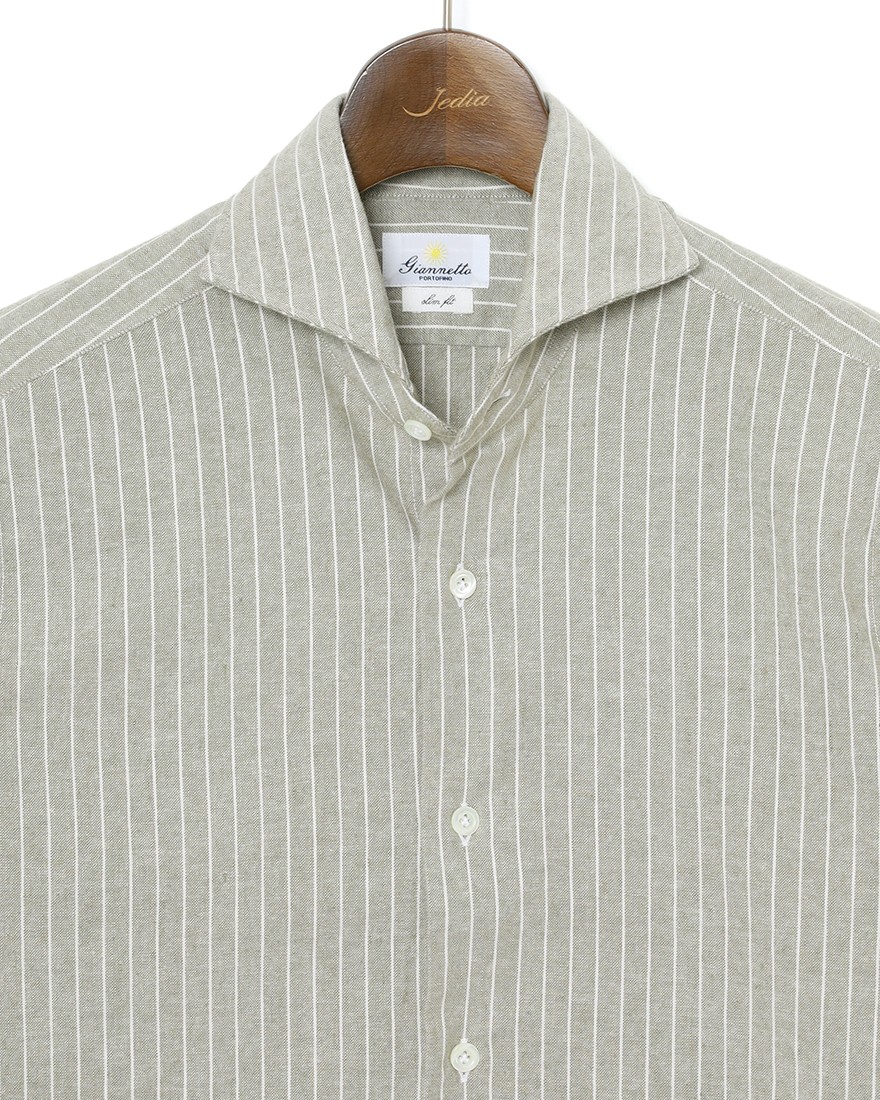 giannettoコットンリネン ストライプ　カッタウェイシャツ 【SLIM FIT】05l