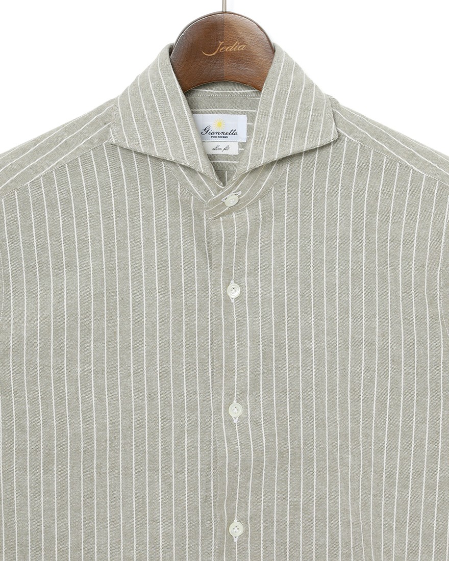 giannettoコットンリネン ストライプ　カッタウェイシャツ 【SLIM FIT】06l