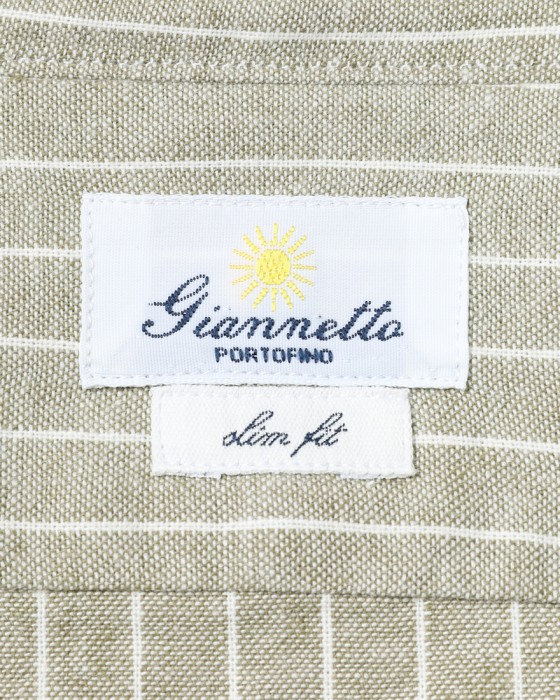 giannettoコットンリネン ストライプ　カッタウェイシャツ 【SLIM FIT】10l