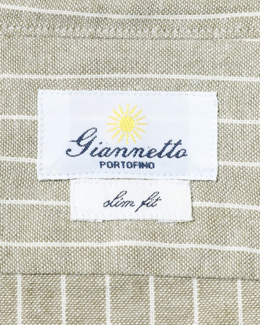 giannettoコットンリネン ストライプ　カッタウェイシャツ 【SLIM FIT】10l