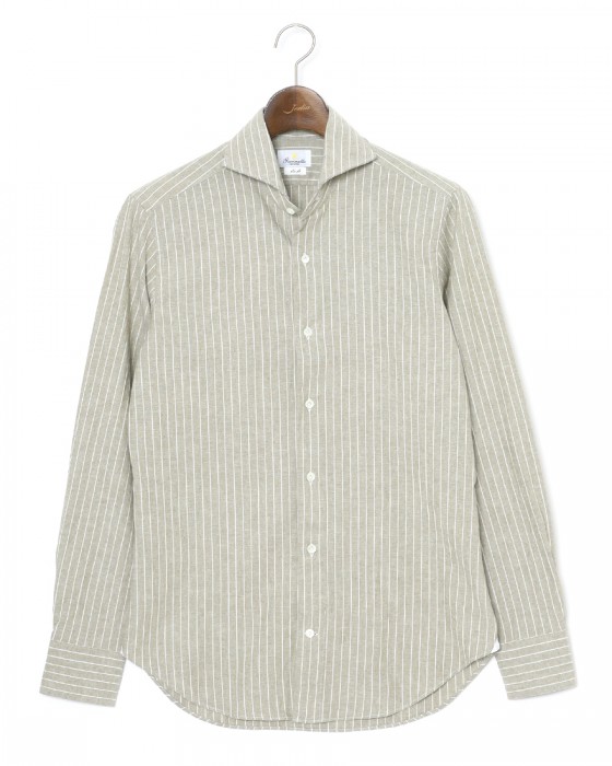 giannettoコットンリネン ストライプ　カッタウェイシャツ 【SLIM FIT】c0