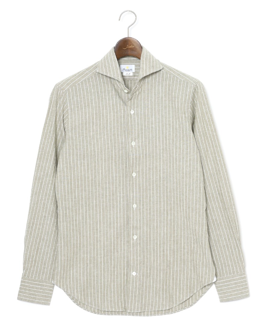 giannettoコットンリネン ストライプ　カッタウェイシャツ 【SLIM FIT】c0