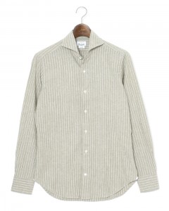 コットンリネン ストライプ　カッタウェイシャツ 【SLIM FIT】