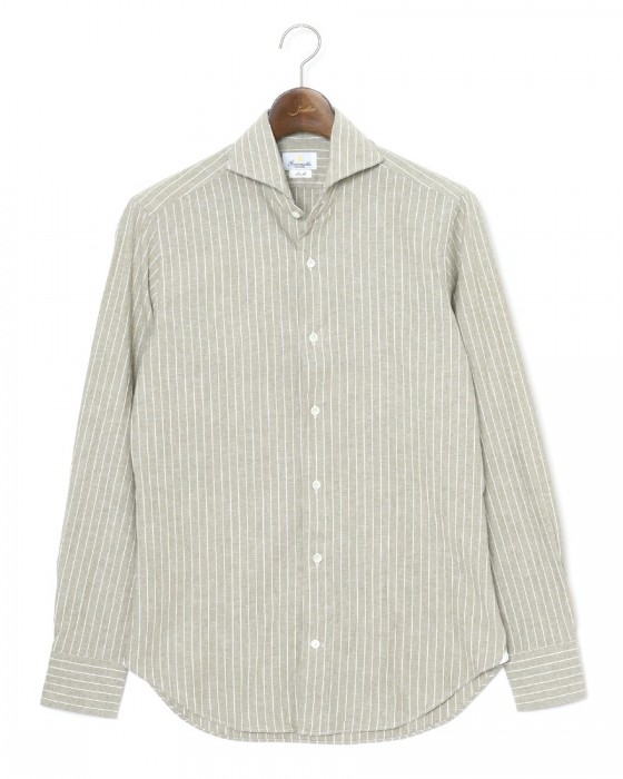 giannettoコットンリネン ストライプ　カッタウェイシャツ 【SLIM FIT】ma