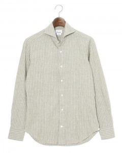 コットンリネン ストライプ　カッタウェイシャツ 【SLIM FIT】