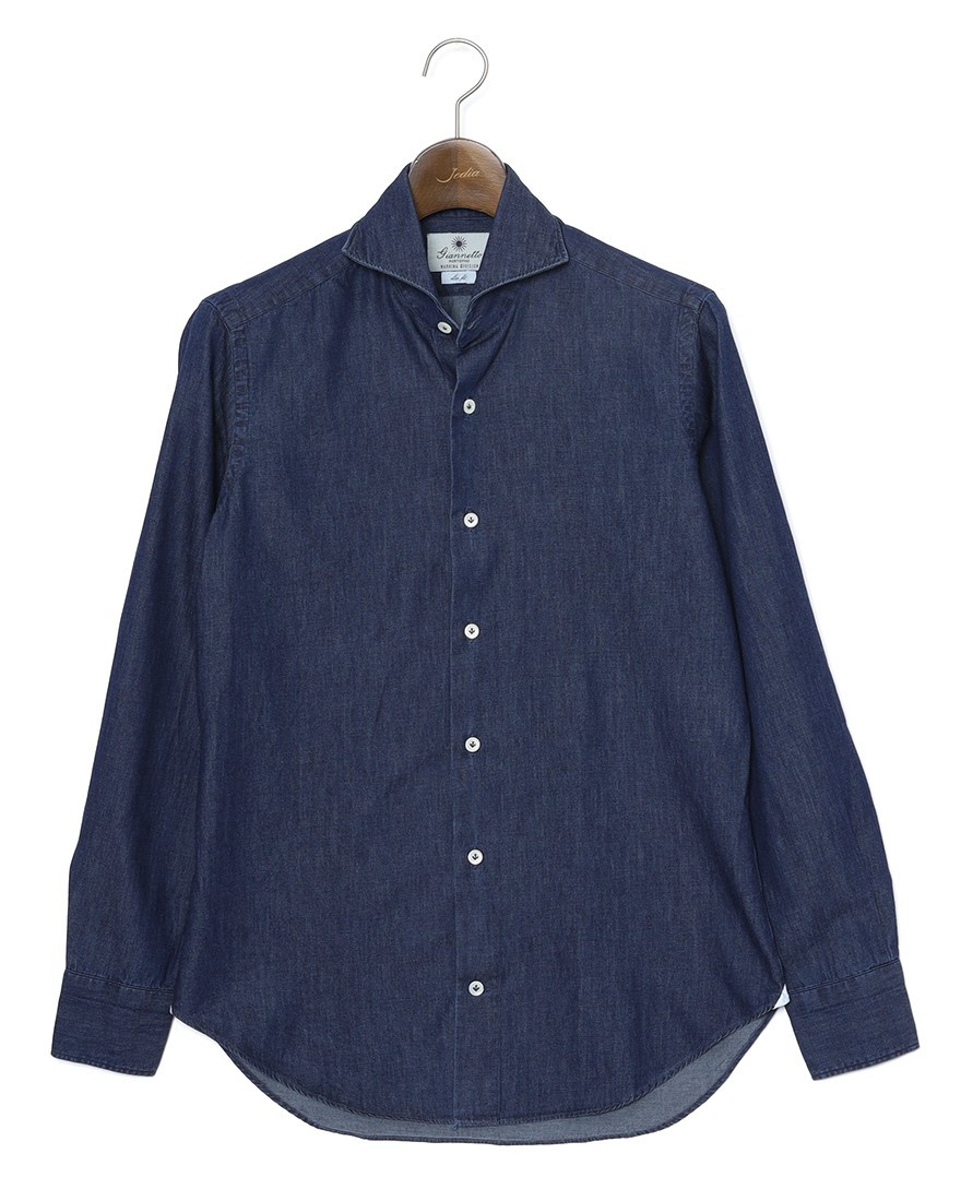 giannettoコットンシャンブレー カッタウェイシャツ 【SLIM FIT】ma