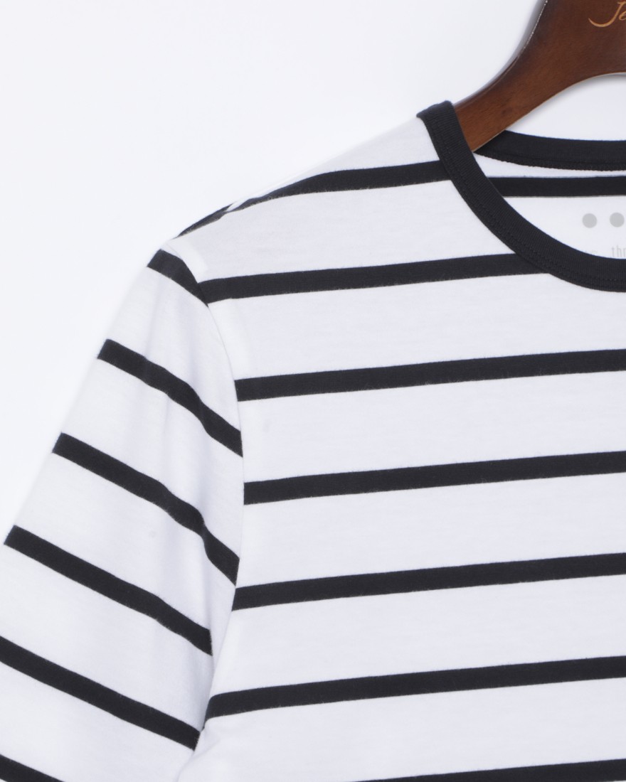 three dotsサンデッドジャージー ボーダークルーネックTシャツ【NEW JAMES】05l