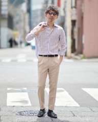 BORRIELLOセミワイドカラー コットンリネンストライプ シャツ【GAIOLA/ガイオラ】mb_ma