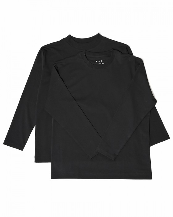 three dotsクルー＆モックネック 2パック ロングスリーブTシャツ【2Pack Tee】c1