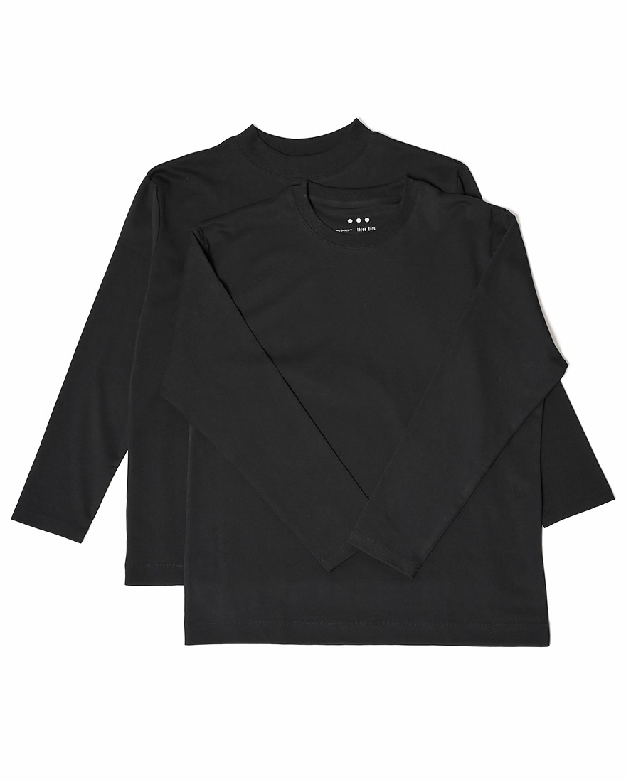 three dotsクルー＆モックネック 2パック ロングスリーブTシャツ【2Pack Tee】c1