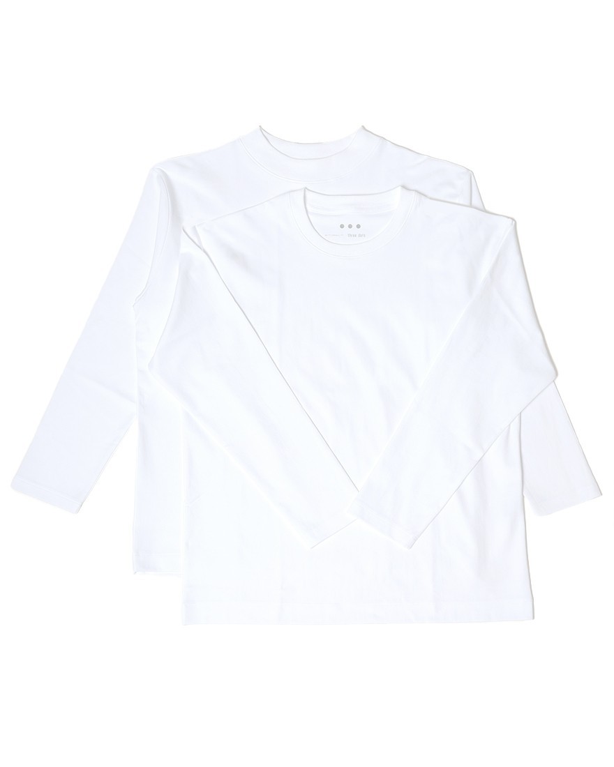 three dotsクルー＆モックネック 2パック ロングスリーブTシャツ【2Pack Tee】ma