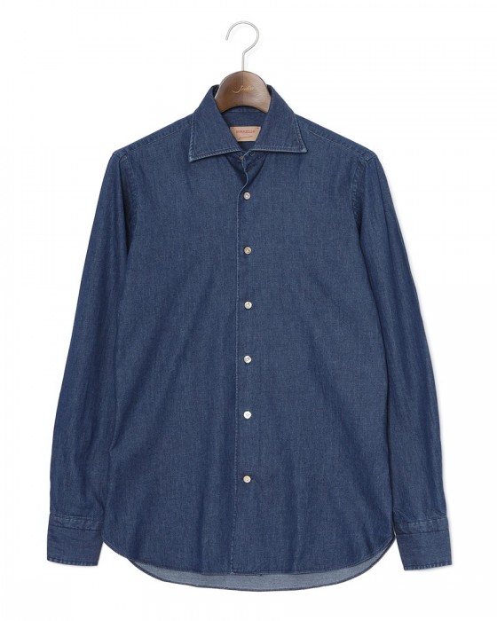 BORRIELLOコットンデニム セミワイドカラー シャツ【GAIOLA/ガイオラ】ma