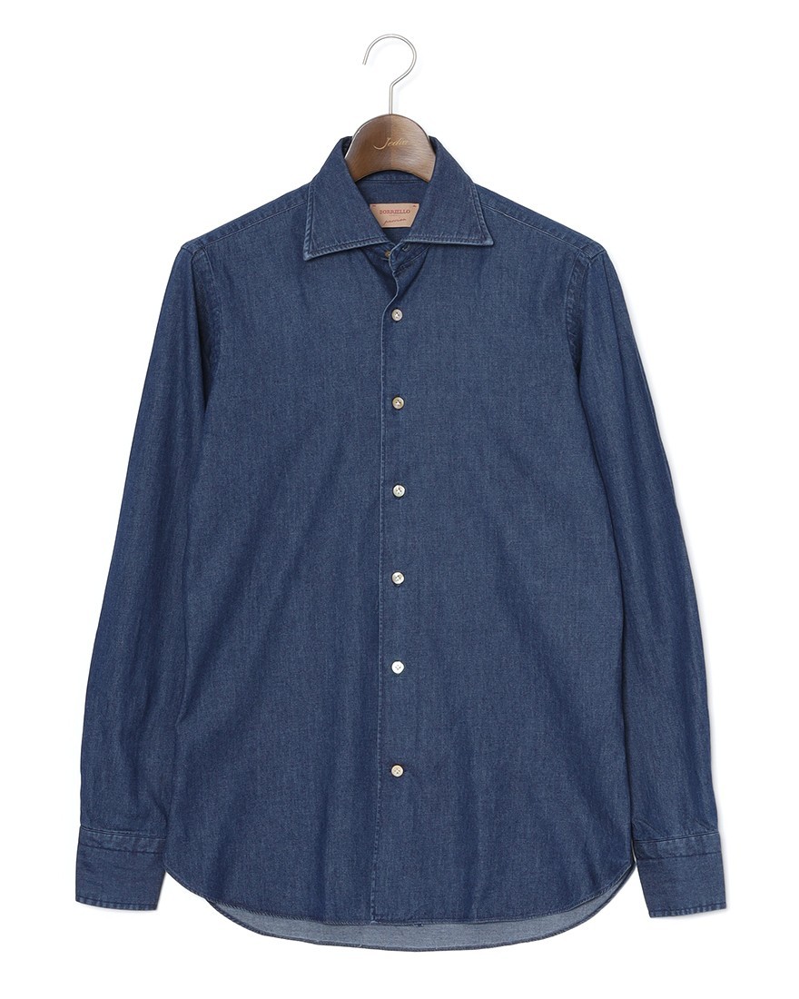 BORRIELLOコットンデニム セミワイドカラー シャツ【GAIOLA/ガイオラ】ma