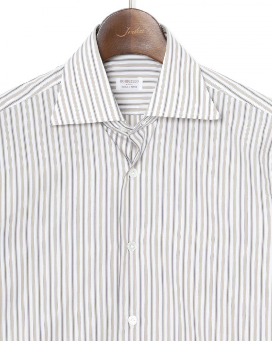BORRIELLOコットン ストライプ セミワイドカラー シャツ【GAIOLA/ガイオラ】06l