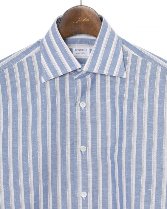 BORRIELLOコットンリネン ストライプ セミワイドカラー シャツ【GAIOLA/ガイオラ】06l