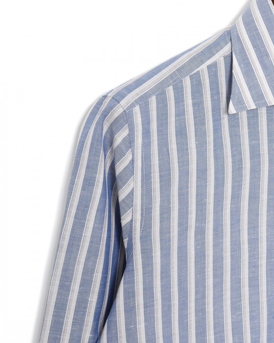 BORRIELLOコットンリネン ストライプ セミワイドカラー シャツ【GAIOLA/ガイオラ】07l