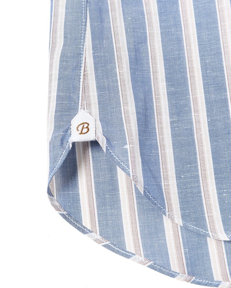 BORRIELLOコットンリネン ストライプ セミワイドカラー シャツ【GAIOLA/ガイオラ】11l