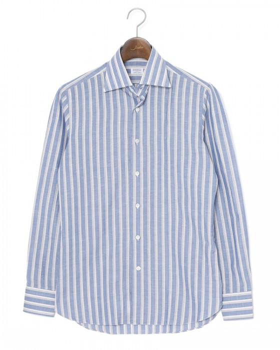 BORRIELLOコットンリネン ストライプ セミワイドカラー シャツ【GAIOLA/ガイオラ】ma