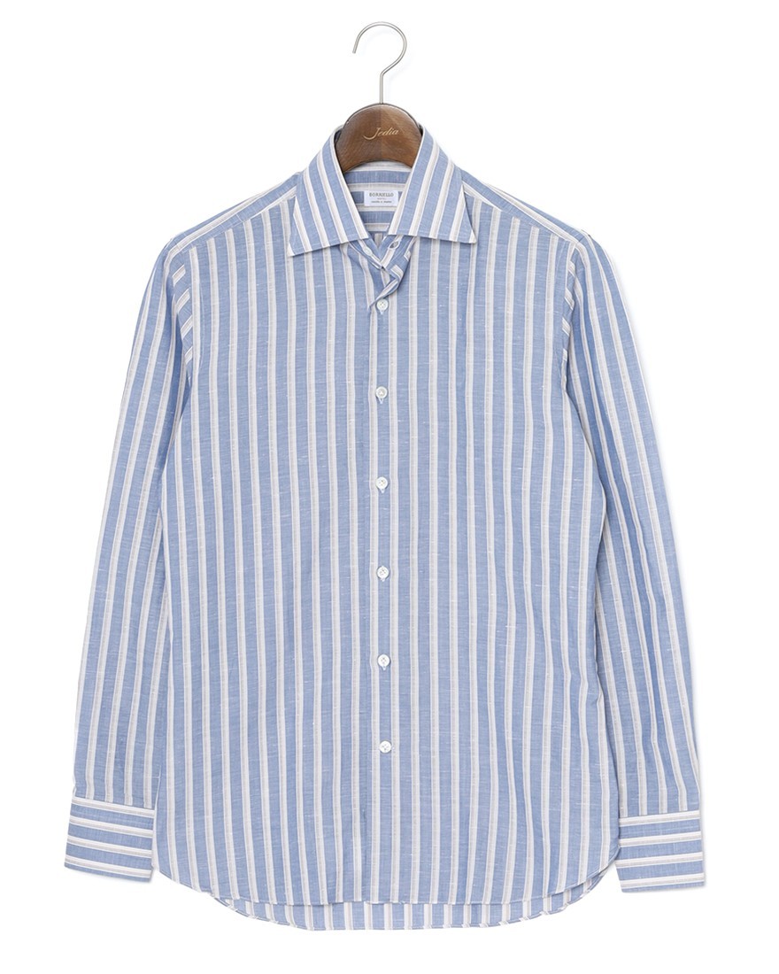 BORRIELLOコットンリネン ストライプ セミワイドカラー シャツ【GAIOLA/ガイオラ】ma