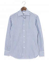 BORRIELLOコットンリネン ストライプ セミワイドカラー シャツ【GAIOLA/ガイオラ】mb_c0