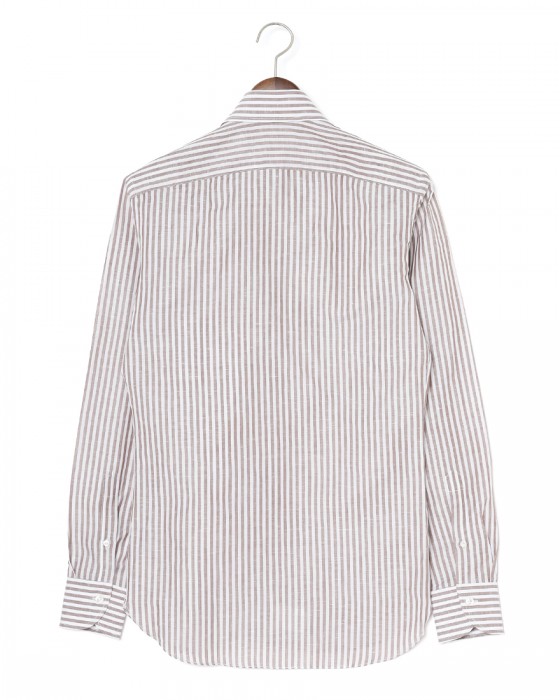 BORRIELLOコットンリネン ブラウンストライプ セミワイドカラー シャツ【GAIOLA/ガイオラ】04l