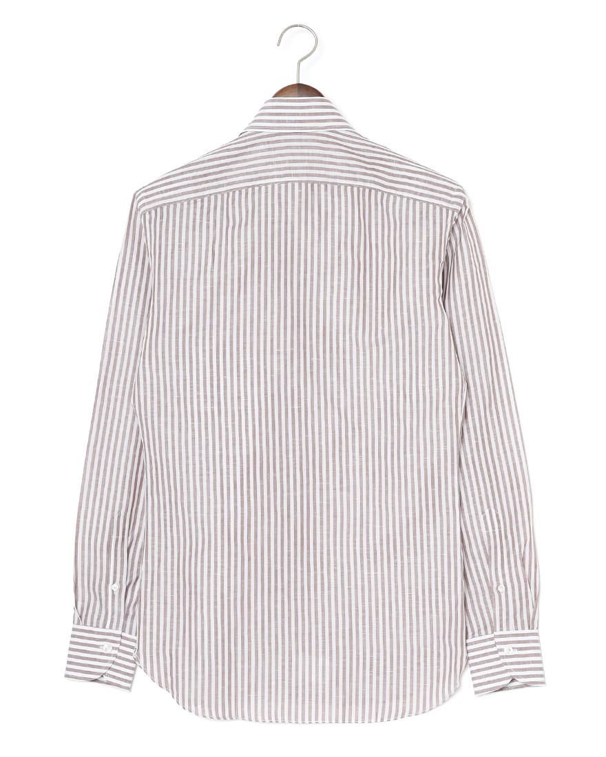 BORRIELLOコットンリネン ブラウンストライプ セミワイドカラー シャツ【GAIOLA/ガイオラ】04l