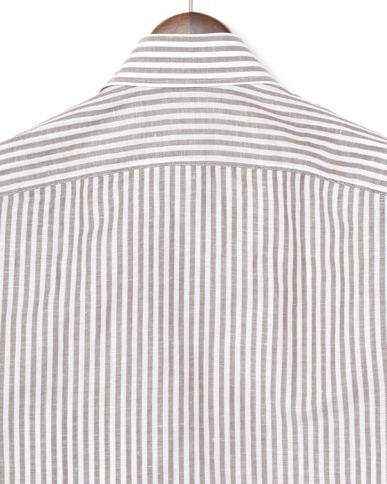 BORRIELLOコットンリネン ブラウンストライプ セミワイドカラー シャツ【GAIOLA/ガイオラ】08l