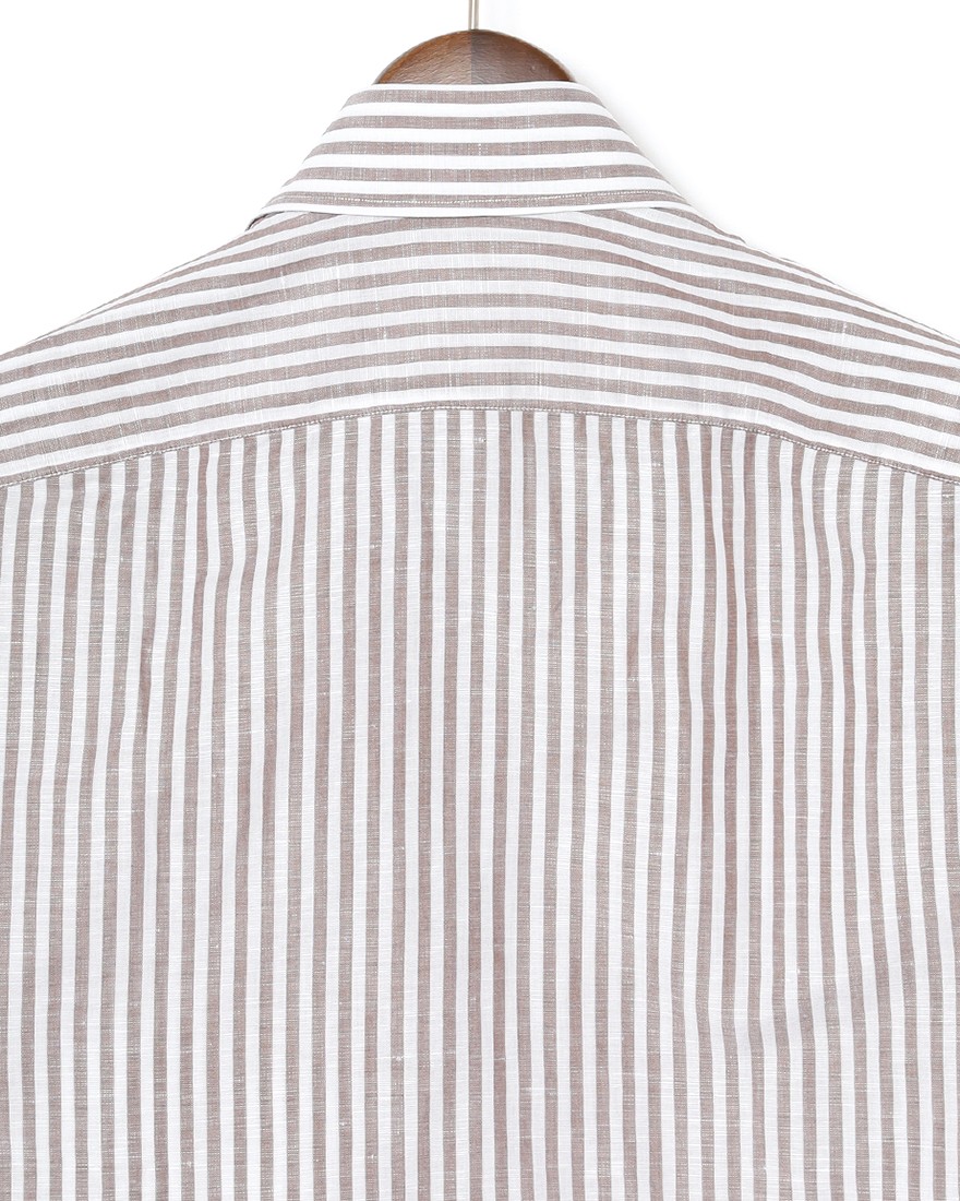 BORRIELLOコットンリネン ブラウンストライプ セミワイドカラー シャツ【GAIOLA/ガイオラ】08l