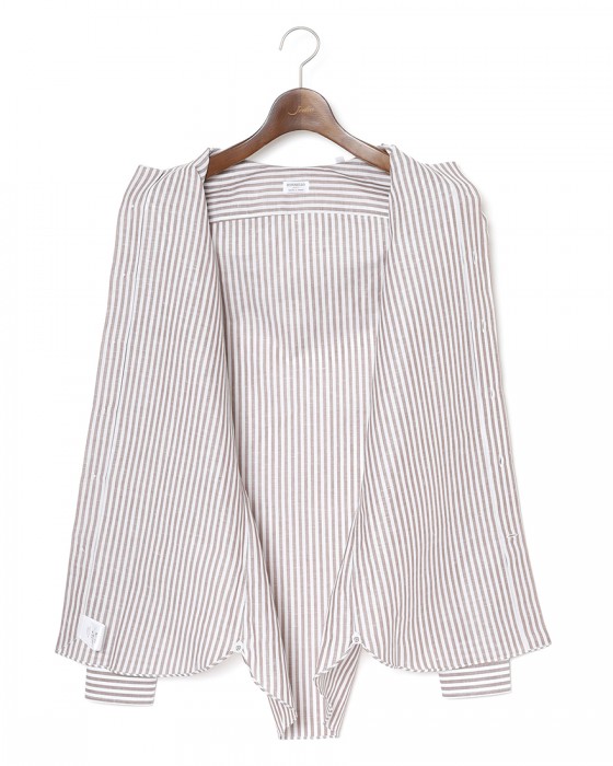 BORRIELLOコットンリネン ブラウンストライプ セミワイドカラー シャツ【GAIOLA/ガイオラ】09l