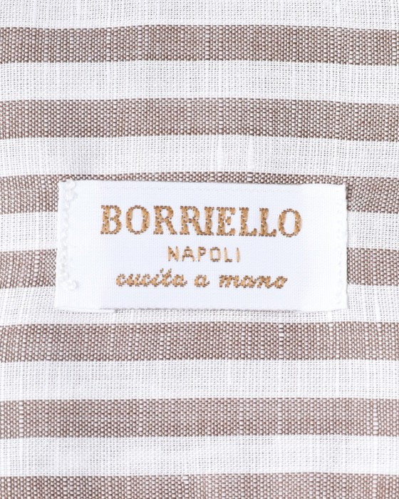 BORRIELLOコットンリネン ブラウンストライプ セミワイドカラー シャツ【GAIOLA/ガイオラ】10l