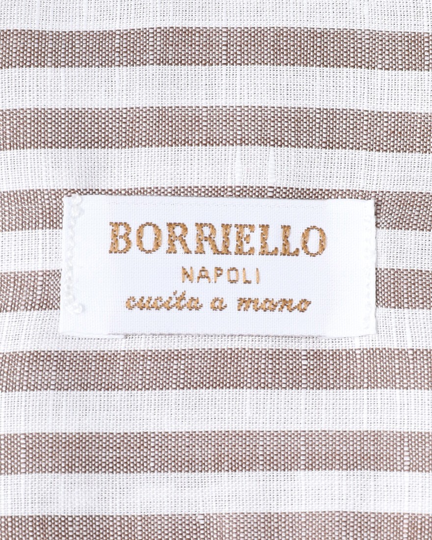 BORRIELLOコットンリネン ブラウンストライプ セミワイドカラー シャツ【GAIOLA/ガイオラ】10l