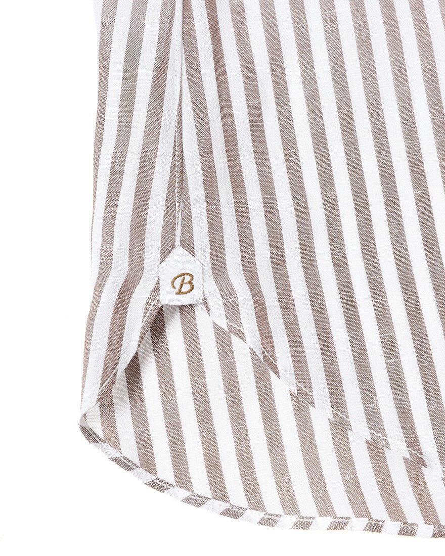 BORRIELLOコットンリネン ブラウンストライプ セミワイドカラー シャツ【GAIOLA/ガイオラ】11l