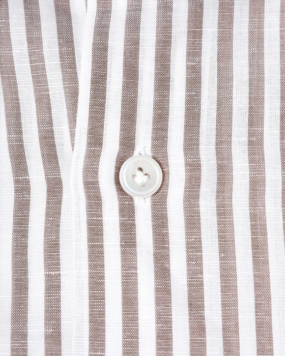 BORRIELLOコットンリネン ブラウンストライプ セミワイドカラー シャツ【GAIOLA/ガイオラ】12l