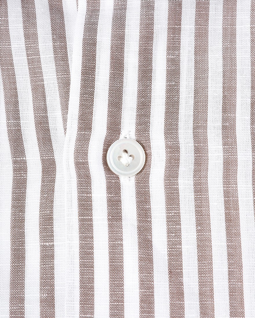 BORRIELLOコットンリネン ブラウンストライプ セミワイドカラー シャツ【GAIOLA/ガイオラ】12l